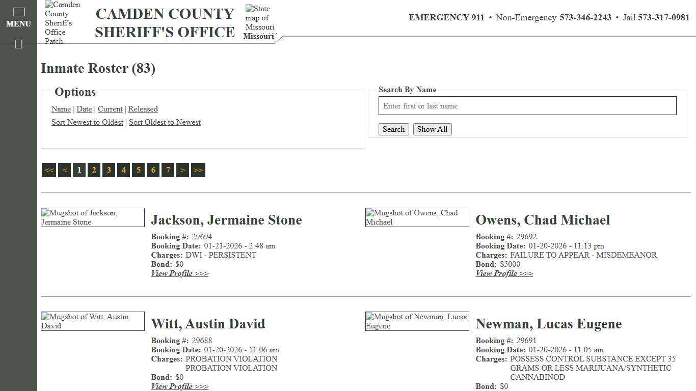 Inmate Roster - Current Inmates Booking Date Descending - Camden County Missouri Sheriff's Office
